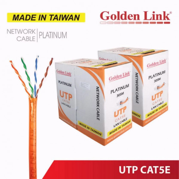 Dây cáp mạng Golden Link UTP Cat 5e Platinum TAIWAN-TW1101-1 - Cam 305m/cuộn				