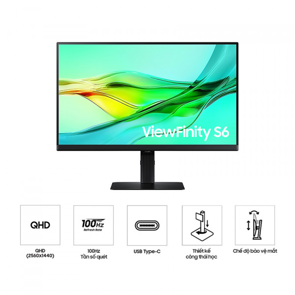 Màn hình Samsung ViewFinity S6 S60UD LS32D604UAEXXV (32 inch/QHD/IPS/100HZ/5Ms/USB-C 90W)