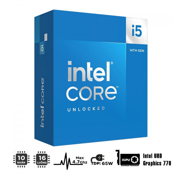 CPU Intel Core i5-14400 (UP TO 4.7GHZ, 10 NHÂN 16 LUỒNG, 20MB CACHE, 65W) - SOCKET INTEL LGA 1700/RAPTOR LAKE