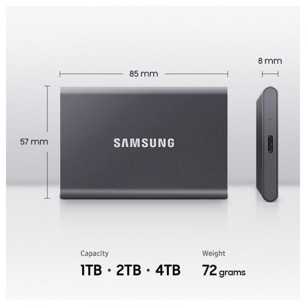 Ổ cứng gắn ngoài SSD Samsung T7 Portable 4TB 2.5 inch USB 3.2 Xám (Đọc 1050MB/s - Ghi 1000MB/s)-(MU-PC4T0T/WW)