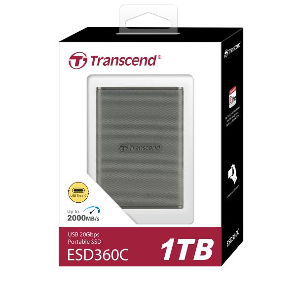 Ổ cứng di động SSD Transcend 1Tb TS1TESD360C (Type-C và USB3.2/ 2000Mb/s/ 2000Mb/s/ One-touch backup botton/ Xám)